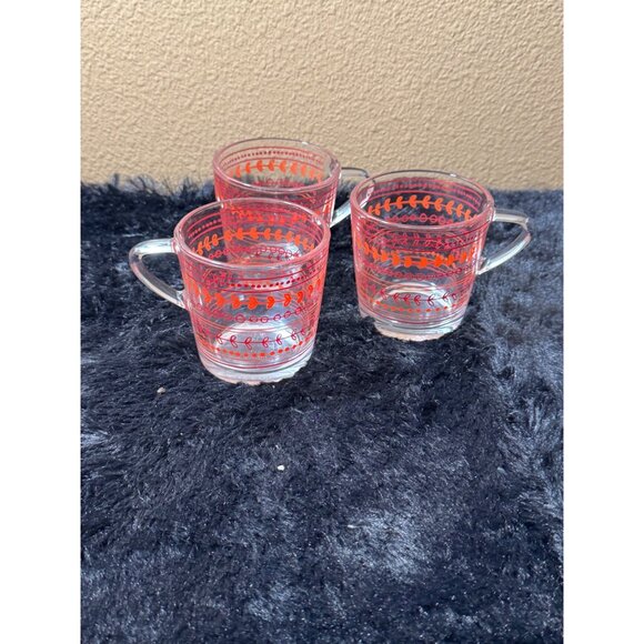 IKEA Glass Coffee Mugs With Red & Orange Leaf Print Design Set Of 3 - Picture 1 of 7